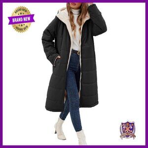 Long Fleece Lined Reversible Puffer Jacket with Hood Women's Winter Coat